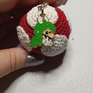 NWT Handmade Mario mushroom keychain with Frog Mario charm.
